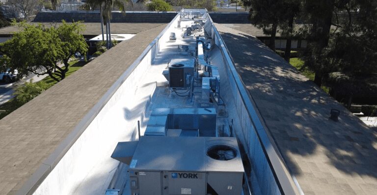 Rooftop HVAC units and ductwork.
