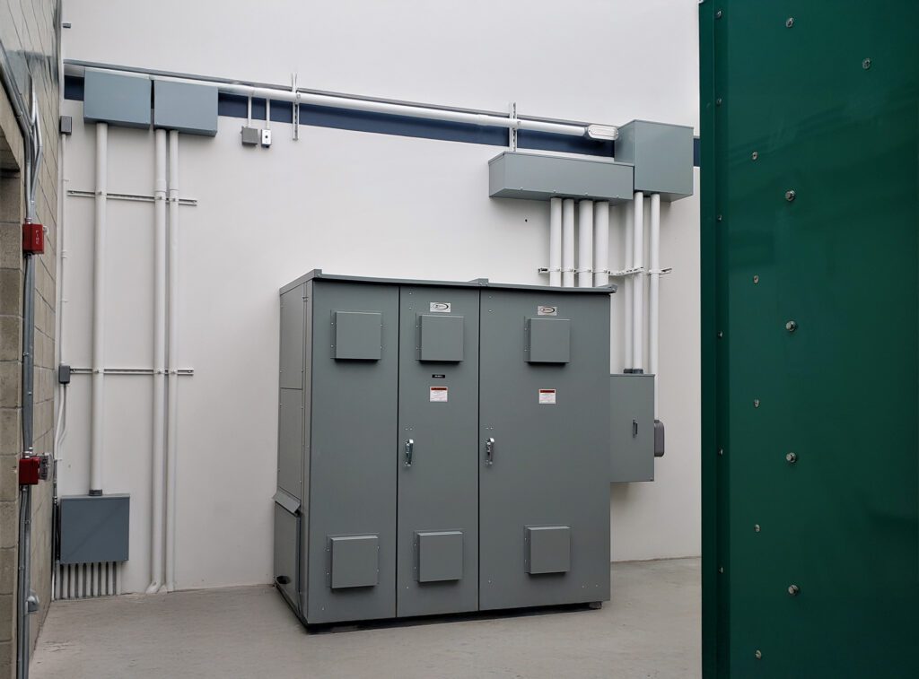 Electrical equipment in a utility room.