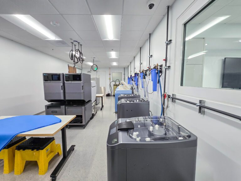 Laboratory with equipment and workstations.