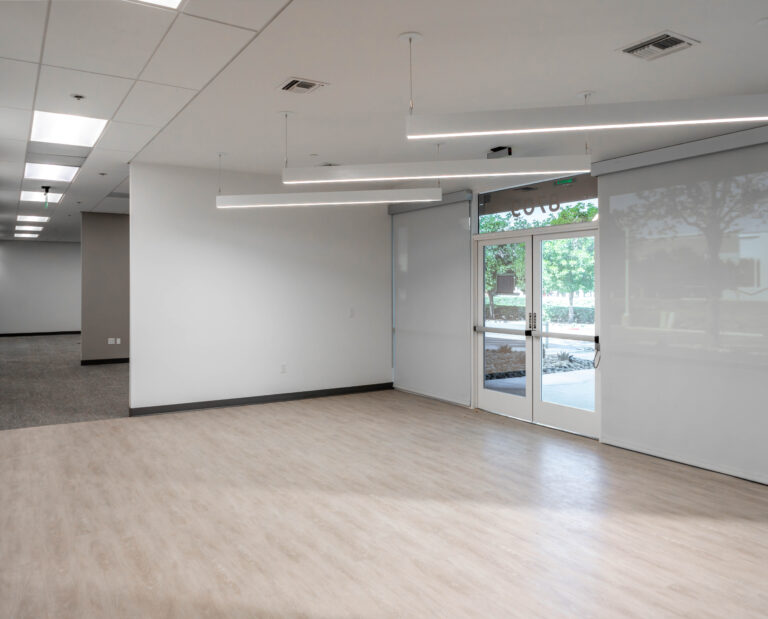 Empty modern retail space with glass entrance