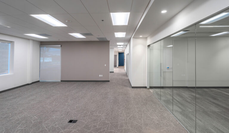 Empty modern office interior with glass partition